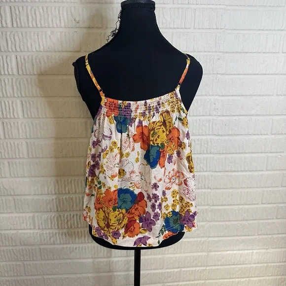Anthropologie Floral Sleeveless Smocked Tank Top Size XS Adjustable Summer - Picture 3 of 5